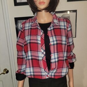 Red Plaid Button-Up Shirt